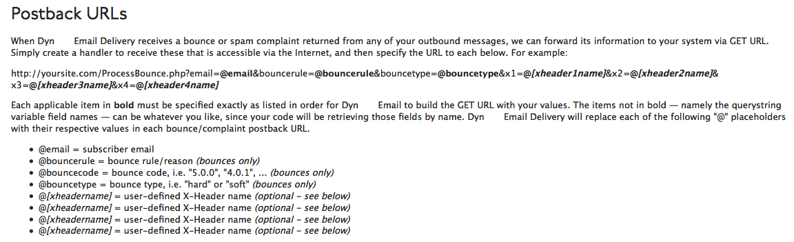 Email Postback URLs