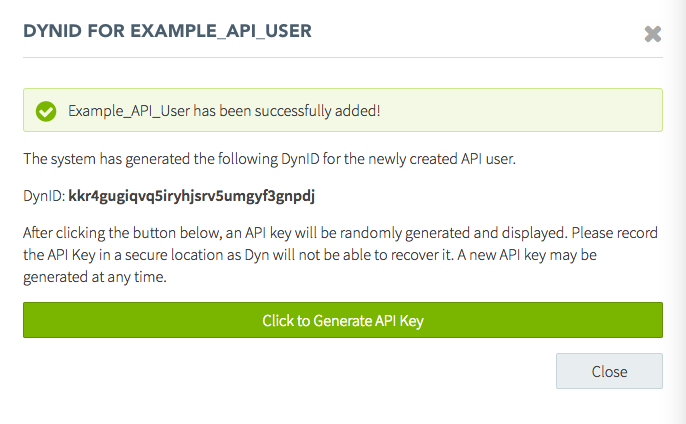 API User Added Successfully